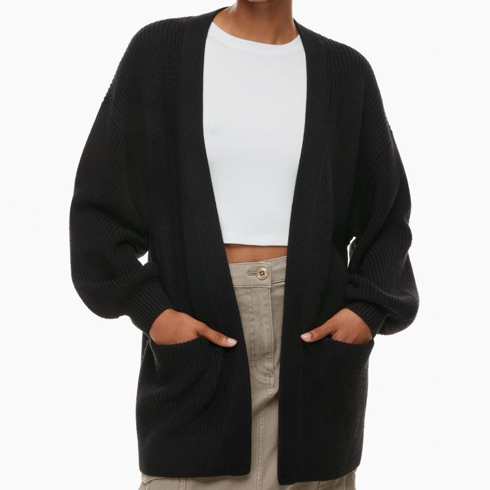Aritzia Wilfred Black Knit Ribbed Unwind Cardigan Size S